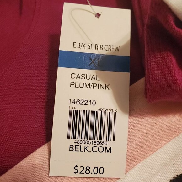 𝅺kim Rogers Pink White Striped Pullover Crew Neck 3/4 Sleeve Top Size XL NWT - Picture 8 of 9